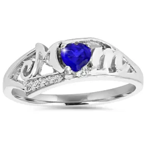 5/8Ct Heart Shaped Sapphire & Diamond Mom Ring in White, Yellow or Rose Gold