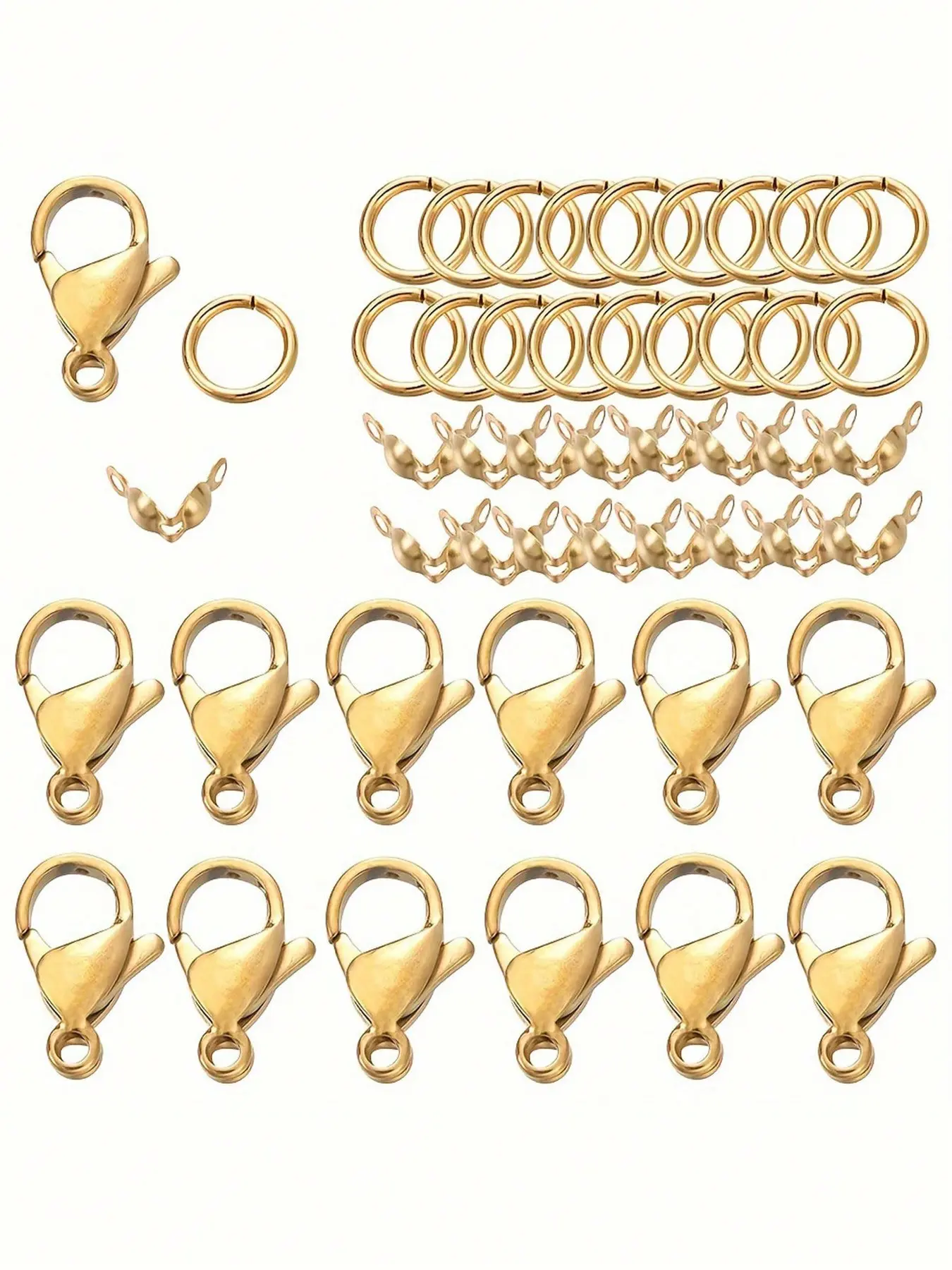 80pcs Stainless Steel Lobster Clasp Set, Press Fit Bead Clasps, Open Ring Connectors, DIY Bracelet Necklace Jewelry Making Supplies, DIY Jewelry Accessories
