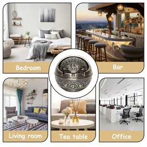 Vintage Metal Peacock Print Ashtray, Portable Travel Ashtray, Reusable for Outdoor Dining Room Office, Indoor Home Bar Use, Travel Essentials