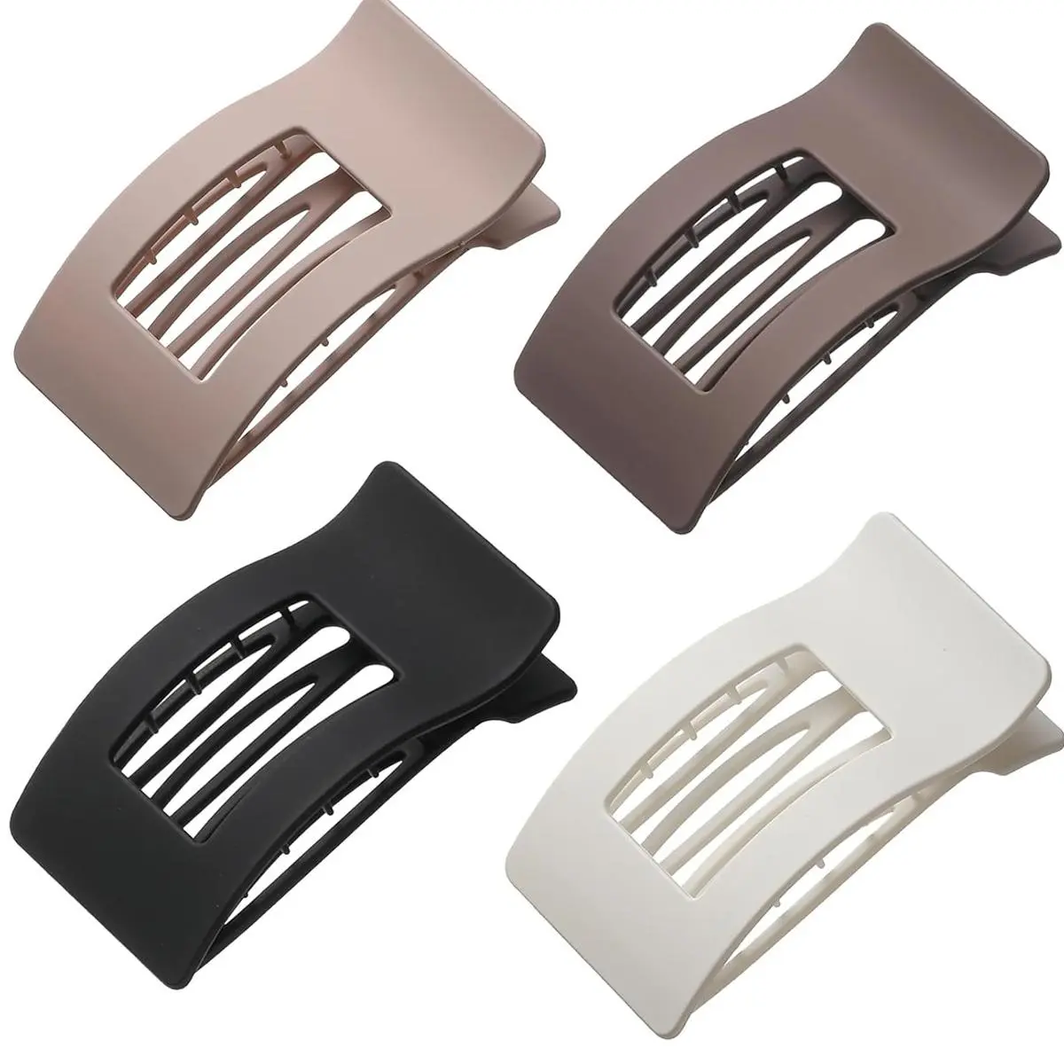 4 Pack Flat Hair Clips for Women, Large French Rectangle Lay Flat Claw Clips for Thick Thin Hair, Strong Hold No Crease Neutral Matte Hair Styling Accessories