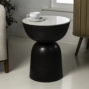 JONATHAN Y Atarah 16" Contemporary Natural Marble/Metal Handmade Hourglass End Table, Black/White