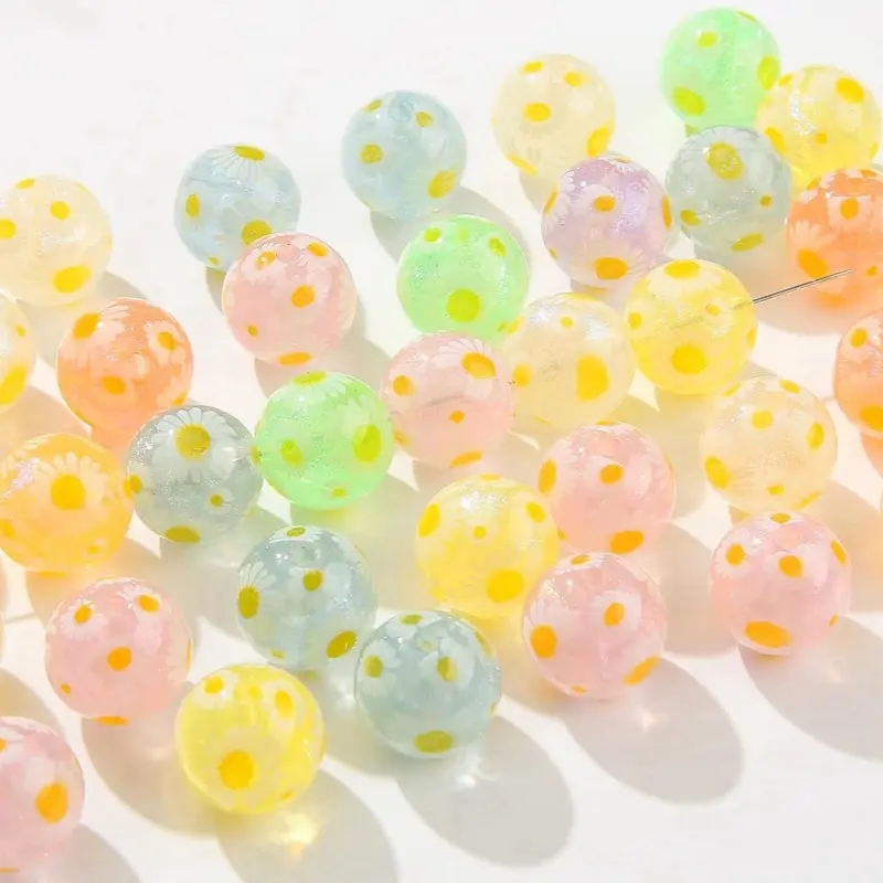Vibrant Sunflower Design Hand-Painted Acrylic Decorative Beads, 16mm (0.63in) Handcrafted Pieces for Beads Making & Jewelry Crafting, 30pcs in 15pc Packages, No Warning Applicable