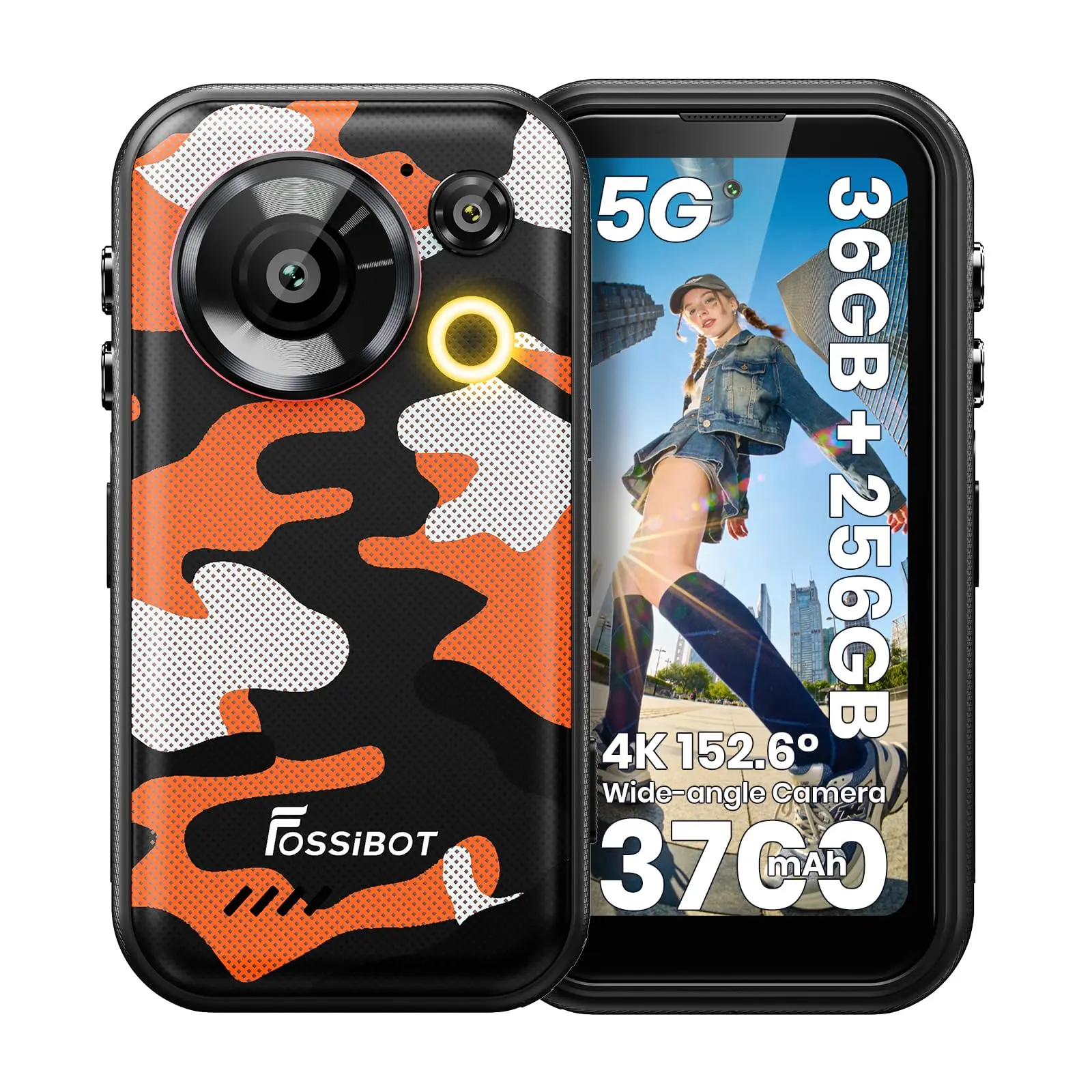FOSSIBOT F116 Pro 5G Mini Rugged Phone Unlocked, 4K Action Camera Phones | 36GB+256GB, 152° Panoramic Camera with 50MP+48MP+32MP Cell phone, 4.0" 2K QHD+ 120Hz Display, MTK Dimensity 7300 5G