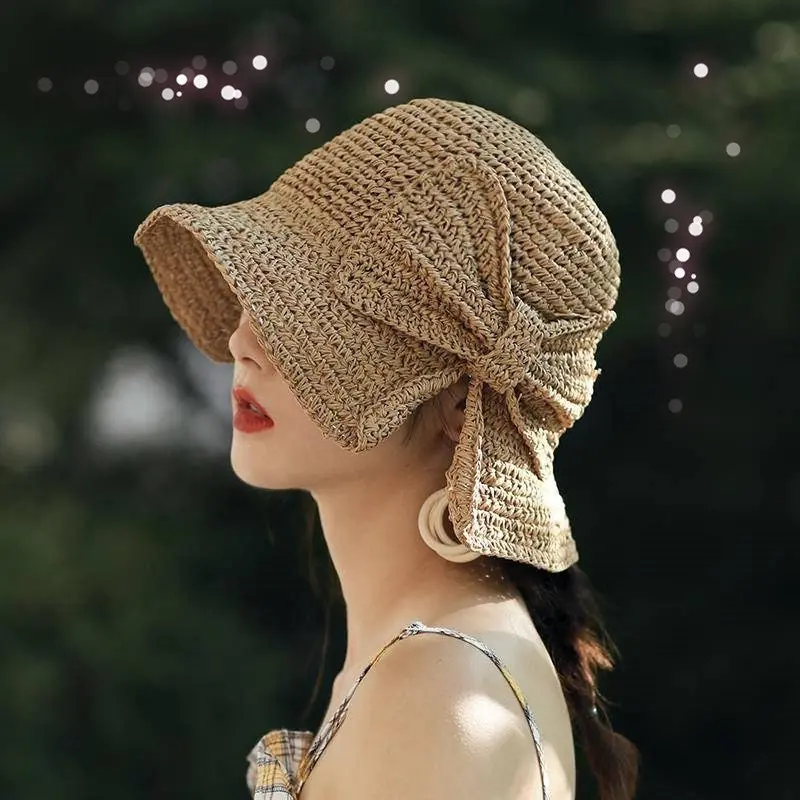 Bow Tie Vintage Handmade Sunhat - Adjustable Design, Soft Fabric, Perfect for Sun Protection
