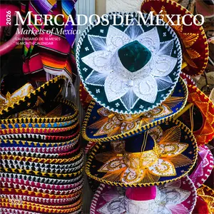 Mercados de Mexico | Markets of Mexico | 2026 12 x 24 Inch (Hanging) Monthly Square Wall Calendar | English/Spanish Bilingual | Plastic-Free | BrownTrout | Clothes Toys Food Shopping