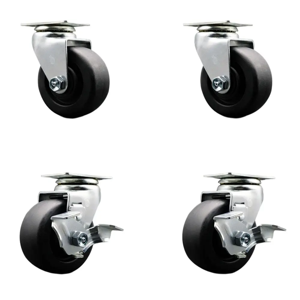 Service Caster TOOL-SCC-20S420-POB-2-TLB-2 Tool Box Caster Wheel Set - 4 in. Flat Free, Zero Maintenance Polyolefin Wheels - Industrial Grade - 2 Swivel with Top Lock Brakes, Tool Storage, 1800 Lbs