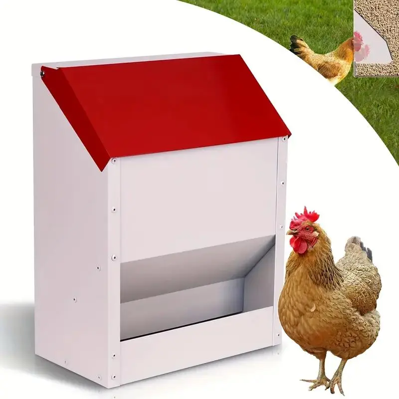 Galvanized Wall Mounted Chicken Feeder, No Waste Hanging Chicken Feeder With Cover Weatherproof, Metal Automatic Poultry Feeder, Food Dispenser For Outdoor Chicken Coops (Available In 10 Lb And 23 Lb Capacity)