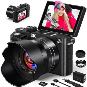 8k Digital Camera Dual Lens Auto Focus 18x Optical Zoom Video Recording Compact Travel Camera + 64GB SD Card