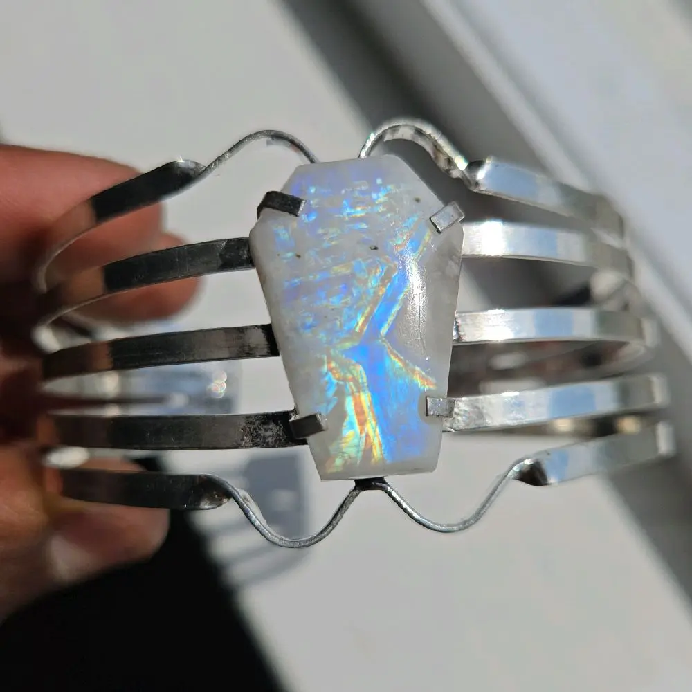 Larimar Crystal Bracelet Rainbow Moonstone Labradorite Bangle Lapis Cuff Jasper - 925 Silver Stamped Women's Gemstone Jewelry Larimar Crystal Bracelet Rainbow Moonstone Labradorite Bangle Lapis Cuff Jasper - 925 Silver Stamped Women's Gemstone Jewelry