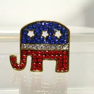 Red White Blue Republican GOP Elephant Sparkling Rhinestone Brooch Pin + Pendant, 4th July Patriotic Fashion Jewelry