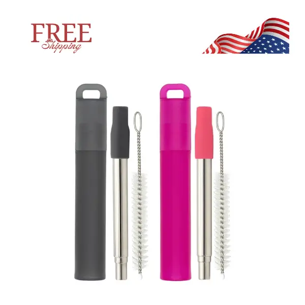 Metal Reusable Straws, 2 Pack Collapsible Portable Stainless Steel Straws