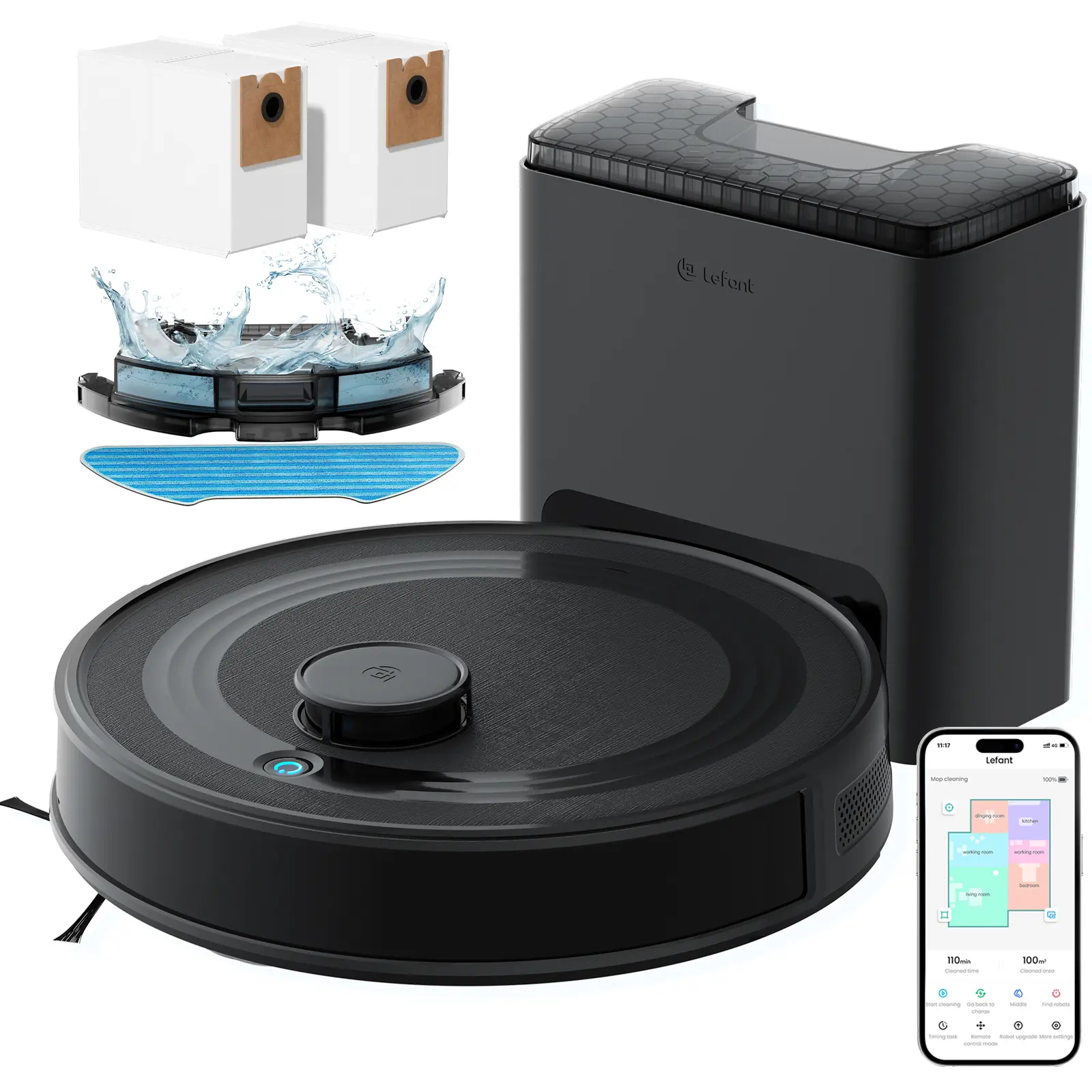 Lefant M2 Plus LiDAR Navigation Robot Vacuum and Mop, 6000Pa Suction, Multi-Floor Mapping, Self-Emptying and Filling, Robot Vacuum for Floors Pet Hair, Ideal Gift for Mom / Mother’s Day
