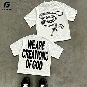 Y2K High - Street Religious - Themed Tee With 'We Are Creations Of God' Slogan (220g Cotton T-Shirt) Printed T-Shirts, Cotton T Shirt Unisex T-Shirts white graphic