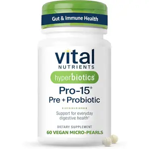 Hyperbiotics Pro 15 Probiotics for Women and Men Prebiotics and Probiotics for Gut Health Gas Bloating Constipation Relief 60 Vegan Time Release Pearls