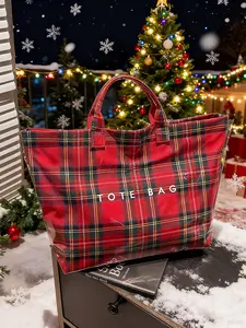 Chic Preppy-Style Large Capacity Tote Bag, Personal Item Bag, travel tote, Lightweight PVC & Kraft Paper, Magic Tape Closure, Merry Christmas Gift for Women, Carry All Tote