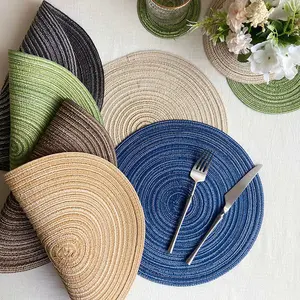 4pcs Round Table Mat Woven Ramie Placemats Anti Slip Dining Table Mats Non-Slip Tableware Bowl Pads Kitchen Drink Cup Coasters Tea Tea