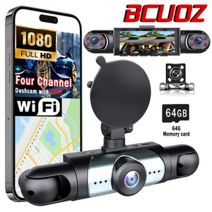 4-Channel Dash Camera for Cars with WIFI,Free 64GB SD Card,  WiFi & App Control, Night Vision, Parking Mode, G-Sensor, Loop Recording.