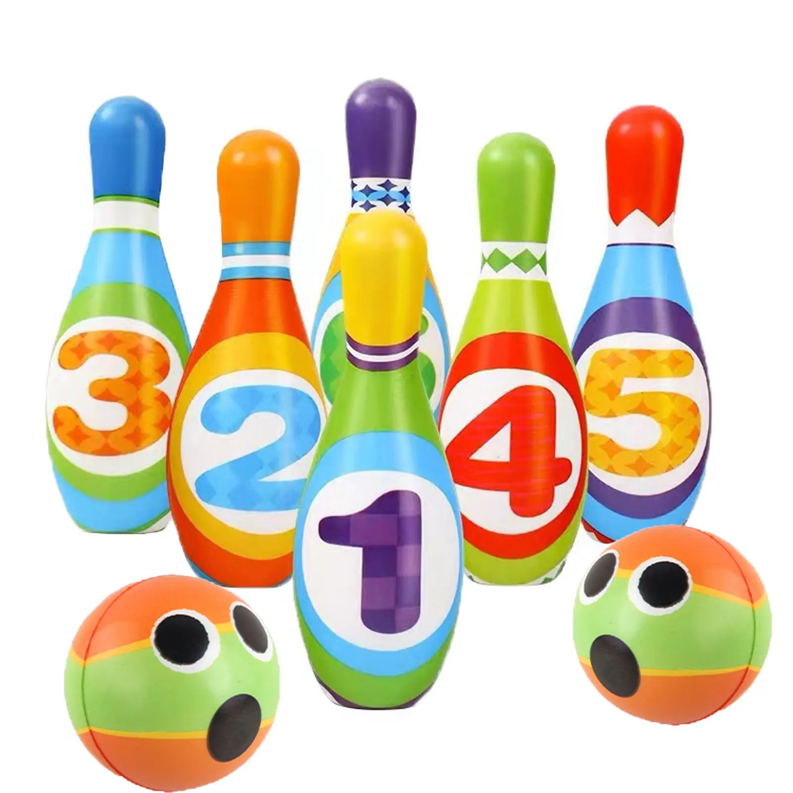 Kids Bowling Toys Set, Kids Indoor and Outdoor Activity Games, 6pcs Indoor Colorful Soft Foam and 2pcs Balls Set, Educational and Learning Birthday Gift for Boys and Girls 3-6 Years.