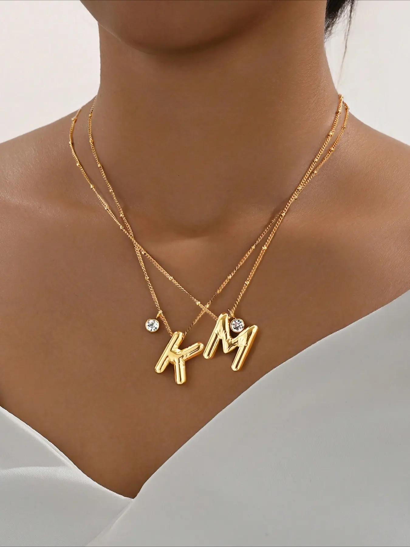 Fashionable and Creative Bubble Necklace, Inlaid with Cubic Zirconia, Customizable with 26 Letters, Thick Chain Women's Jewelry, Necklace Initial
