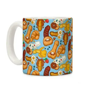 [Sale Up to 60% ] Phallic Breakfast Pattern Coffee Mug,  11 oz or 15 oz Ceramic Drinkware with Large Handles, Printed in the USA