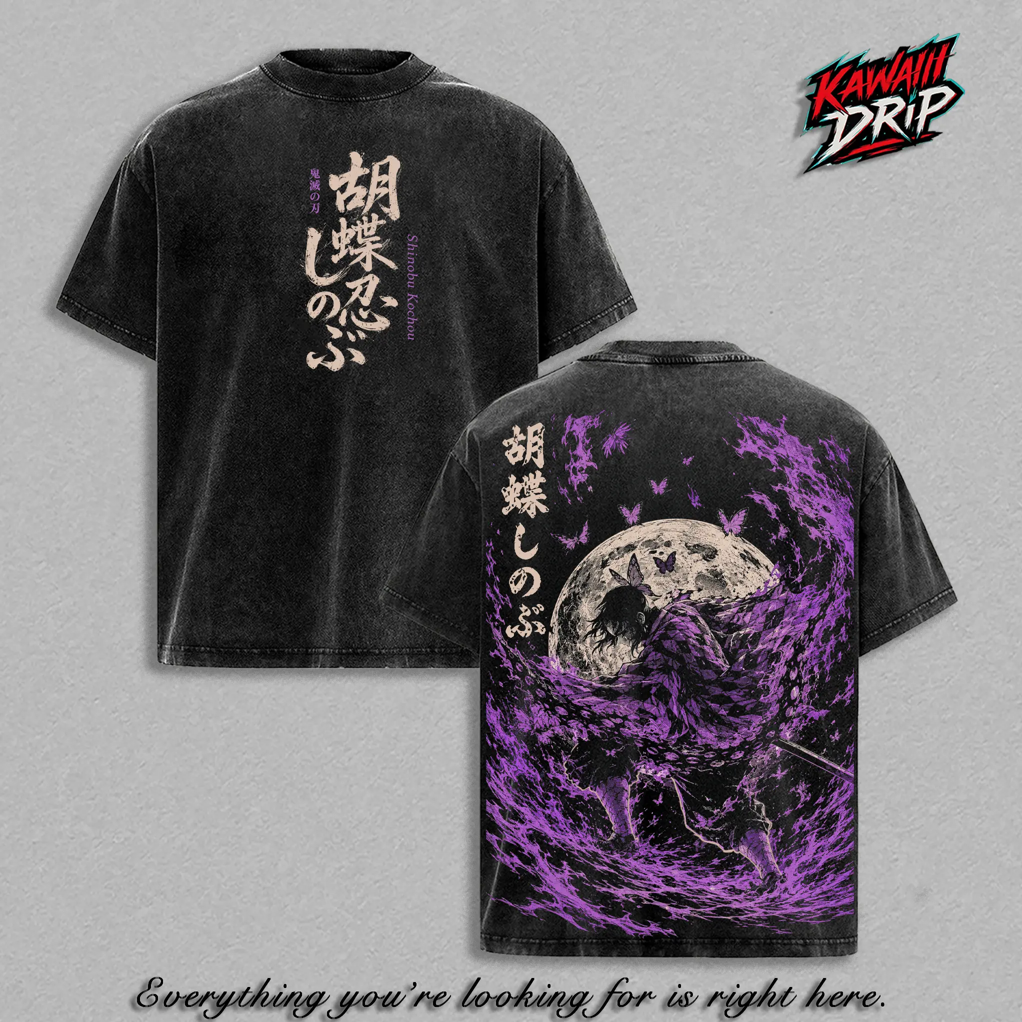 Shinobu Kocho Demon Slayer Infinity Castle Anime Double Printed Vintage Washed Tee Unisex Oversize Manga Heavyweight Cotton T-Shirt
