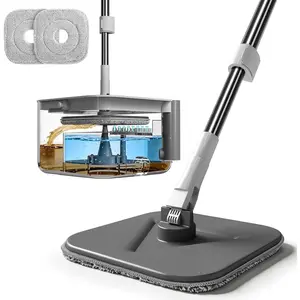 Spin Mop and Bucket with Wringer Set, Clean Dirty Water Separation, 360 °   Rotating Floor Mop with Adjustable Stainless Steel Handle, Reusable Pads for Hardwood Tile Laminate Home Cleaning