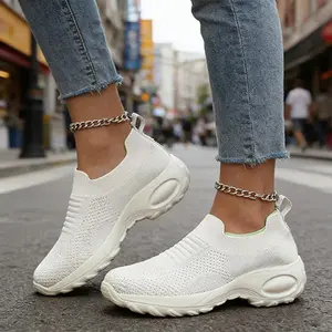 Women Slip On Sock Sneakers Breathable Knit Lightweight Comfort Cushioned Platform Non Slip Athletic Casual Shoes Stretch Fit Hands Free Walking Running Trainers Trendy Fashion