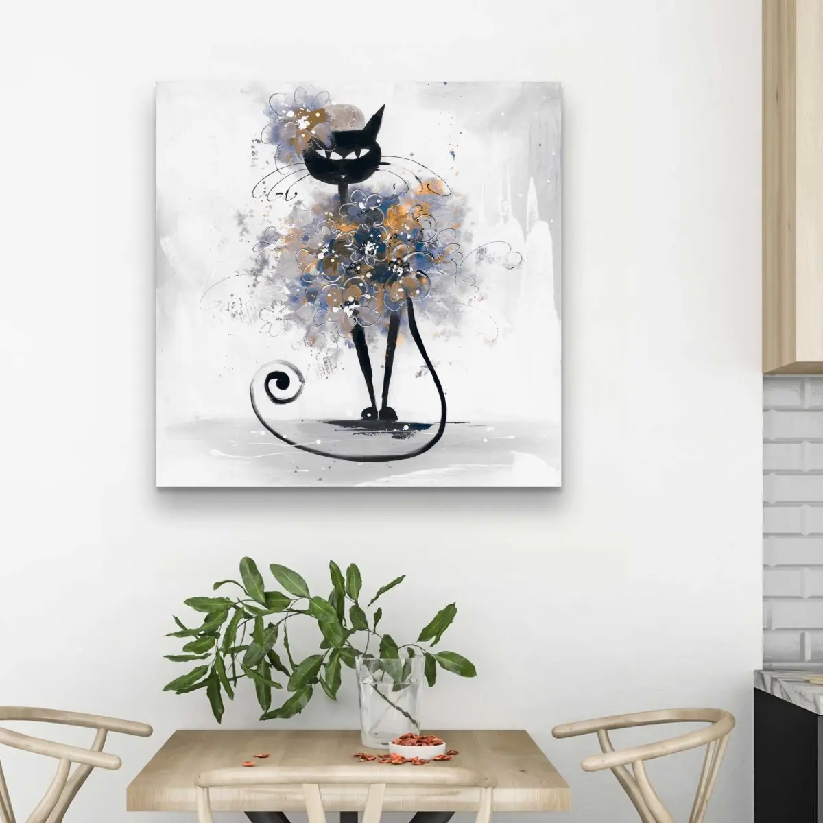 212 MAIN 32x32 in. Lightweight Canvas Wall Print - Cartoon Black Cat American Artwork, Unique Wall Art, Vibrant Colors Decoration for Bedroom, Kid Room