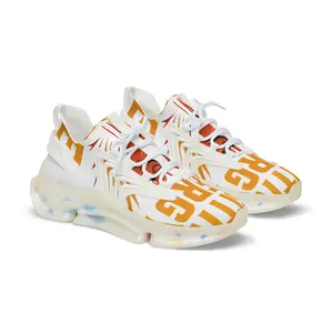 Men's Mesh Sneakers — Lightweight White Athletic Shoes with Bold Orange Graphic