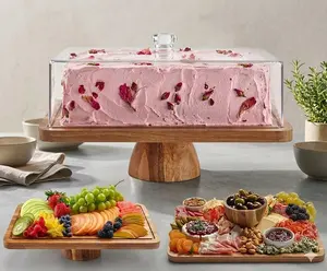 17" Cake Stand with Lid - Rectangle Cake Holder, Holiday Hosting Essential, 2 in 1 with Plastic Lid & Bowl- Square Cake Dispaly Stand for Dessert,Cheese,Chips, Fruit, Party, Gift.