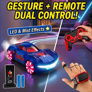Gesture Sensing RC Stunt Car - 2.4GHz Remote, 360° Drifting, Hand Control, Mist Spray, LED Wheels, 50 Min Play, Dual Cells, Birthday Gift for 6-12/10-12 Years Boys