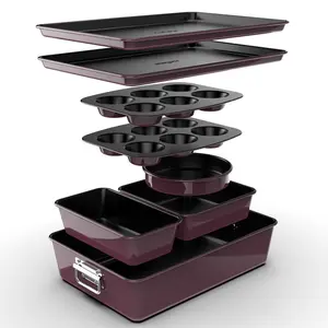 8-Piece Nonstick Bakeware Set - Space-Saving Stackable Design, Purple