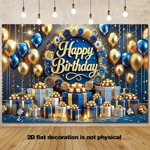 Gold Lettering & Balloon Happy Birthday Party Wall Hanging Banner Backdrop Tapestry, Festive Background Decoration, Versatile for Parties & Anniversaries, Photography Props & Supplies