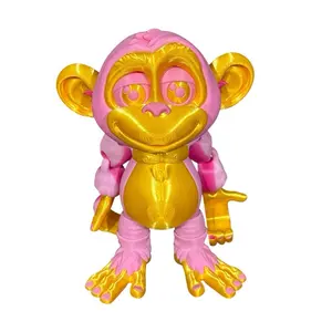 8” Monkey Figurine – Pink White Gradient & Gold | Cute Display Collectible