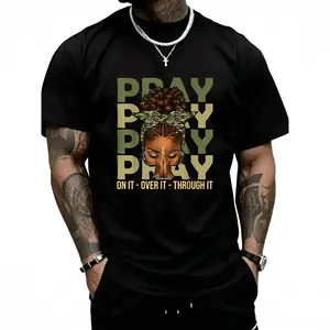 100% Cotton Pray On It Pray Over It Black Woman Afro Christian Sayings T-Shirt