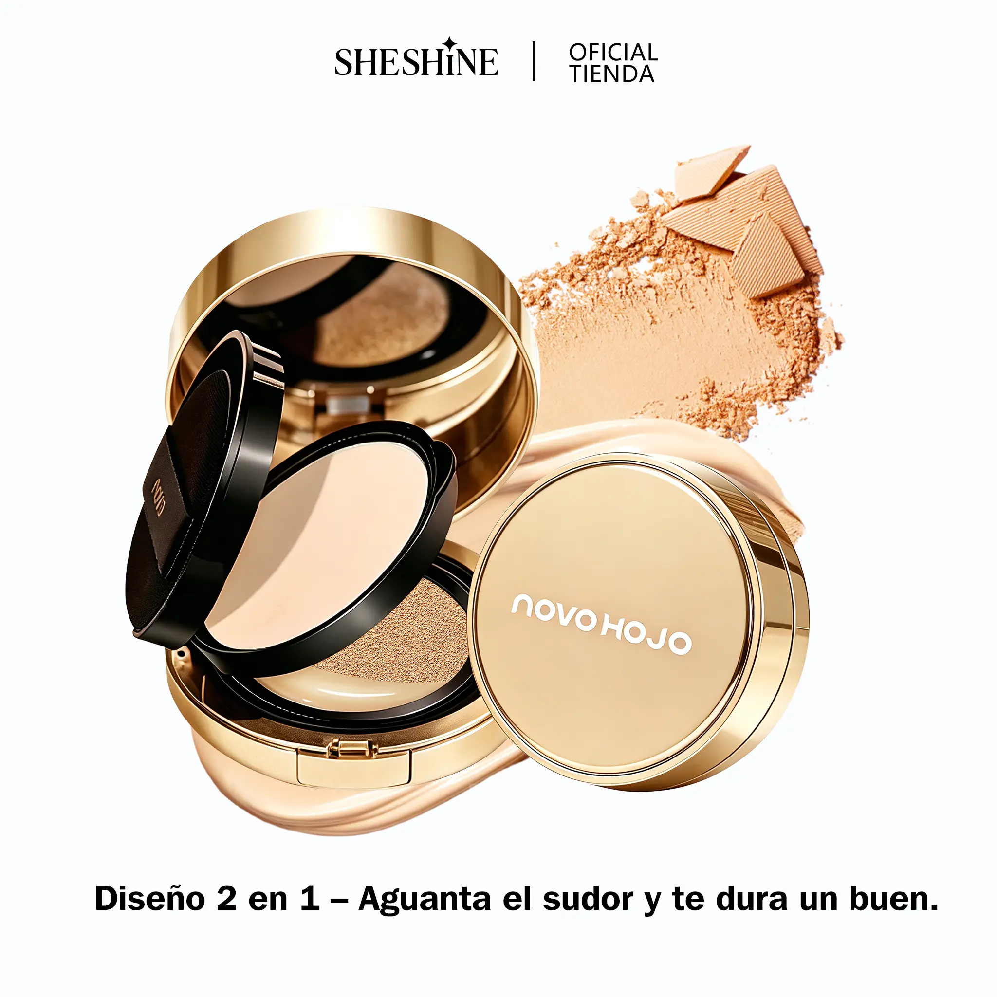 【F】SHESHINE NOVO-Cushion BB + Polvo Compacto 2-en-1 Base de Maquillaje con Protección Solar SPF 35+ y Ácido Hialurónico para Piel Radiante y Control de Brillo en 30 Segundos SHESHINE2002