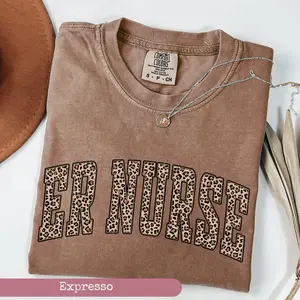 Comfort Colors® Er Nurse Shirt, Leopard Emergency Nurse Gift, Er Shirt, Gift For Er Nurse, Emergency Department Shirt, ED Nurse Fit Top Womenswear Fabric
