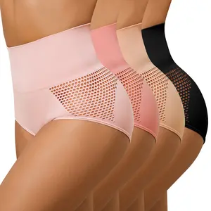 Women's high-waist tummy-controlling underwear stretch mesh breathable shaping panties comfortable and soft briefs