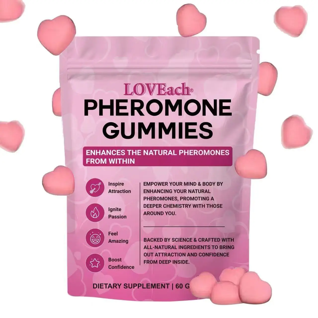 Pheromone Gummies - Enhances Your BoostNatural Pheromones in the Body FitnessSupplement From Supplement Edible femininechewing gum Within -60 Count Mi