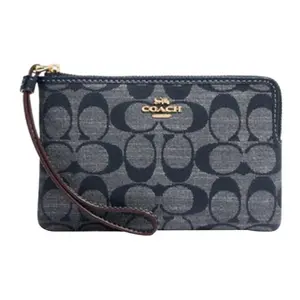 COACH Nolita 16 Classic Monogram Zip Top Clutch Handbag for Women, Denim Blue Fabric