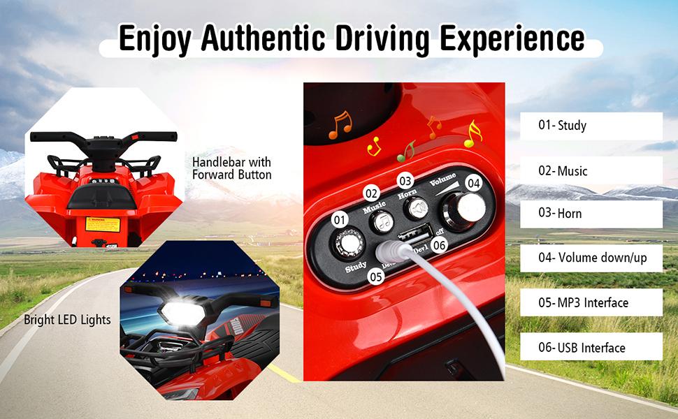 costzon 6V Electric Kids ATV Quad, Battery Powered Electric Vehicle w/Storage Basket, Headlight, Foot Pedal, Wear-Resistant Wheels,Father's Day Gift