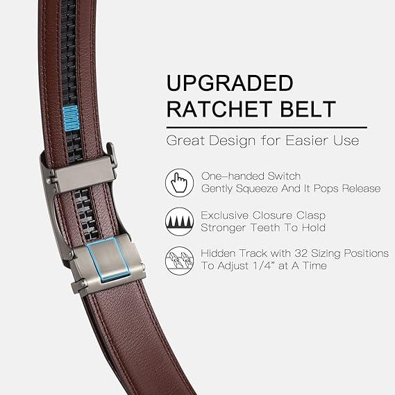 Men's 2 Pack Ratchet Belt Set in Gift Box - Adjustable Leather Belts for Dre   ss & Casual Wear - Perfect Fit for Various Waist Sizes