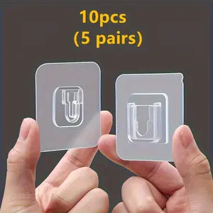 10pcs Transparent Plastic Adhesive Hooks with Interlocking Design - Traditional Style Wall-Mounted Hooks for Bathroom, Door, and Power Socket Organization - Durable, Easy to Install, and Versatile, Utility Hooks