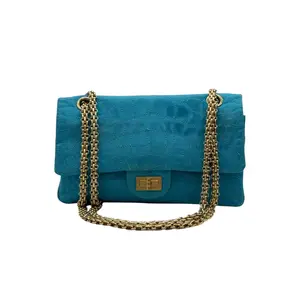 Pre-owned CHANEL Satin Shoulder Bags Paris Monte Carlo Coco's Croc Reissue 225 Flap Bag In Blue