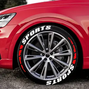 White Sports + Red Sequence Tire Stickers, 8 Pieces PVC Rubber Material Tire Letter Stickers, Suitable for Car and Motorcycle Tires, Suitable for Car Modification Funny Letter Pattern Car Sticker