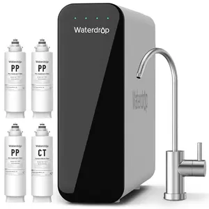 Waterdrop TSU 0.01μm Ultra-Filtration Under Sink Water Filter System, 3-Stage Tankless with Faucet, Smart Panel, Extra 3PP + 1CT Filters