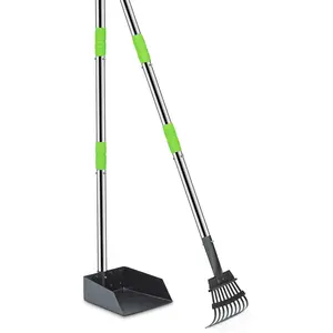 Pooper Scooper for Dogs, Metal Poop Scooper Tray and Rake Set with Adjustable Long Handle, Dog Pooper Scooper for Pet Waste Removal