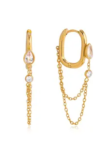 Delicate Round Water Drop Zircon Earrings For Women 18K Gold PVD Plated Stainless Steel Tassel Earrings Fashion Jewelry Dangle Earrings