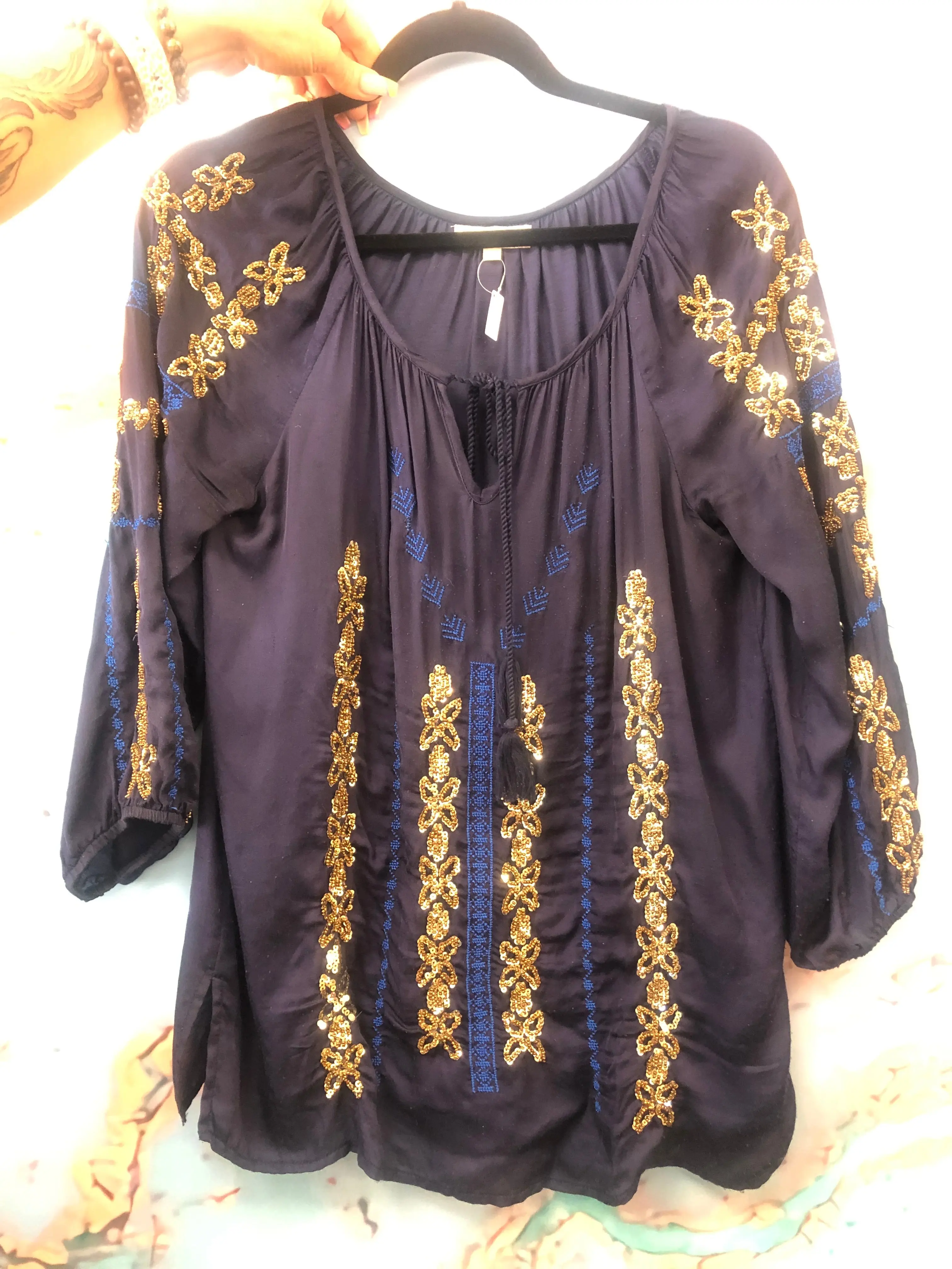 Ruby Yaya Blue Beaded Shirt - Medium