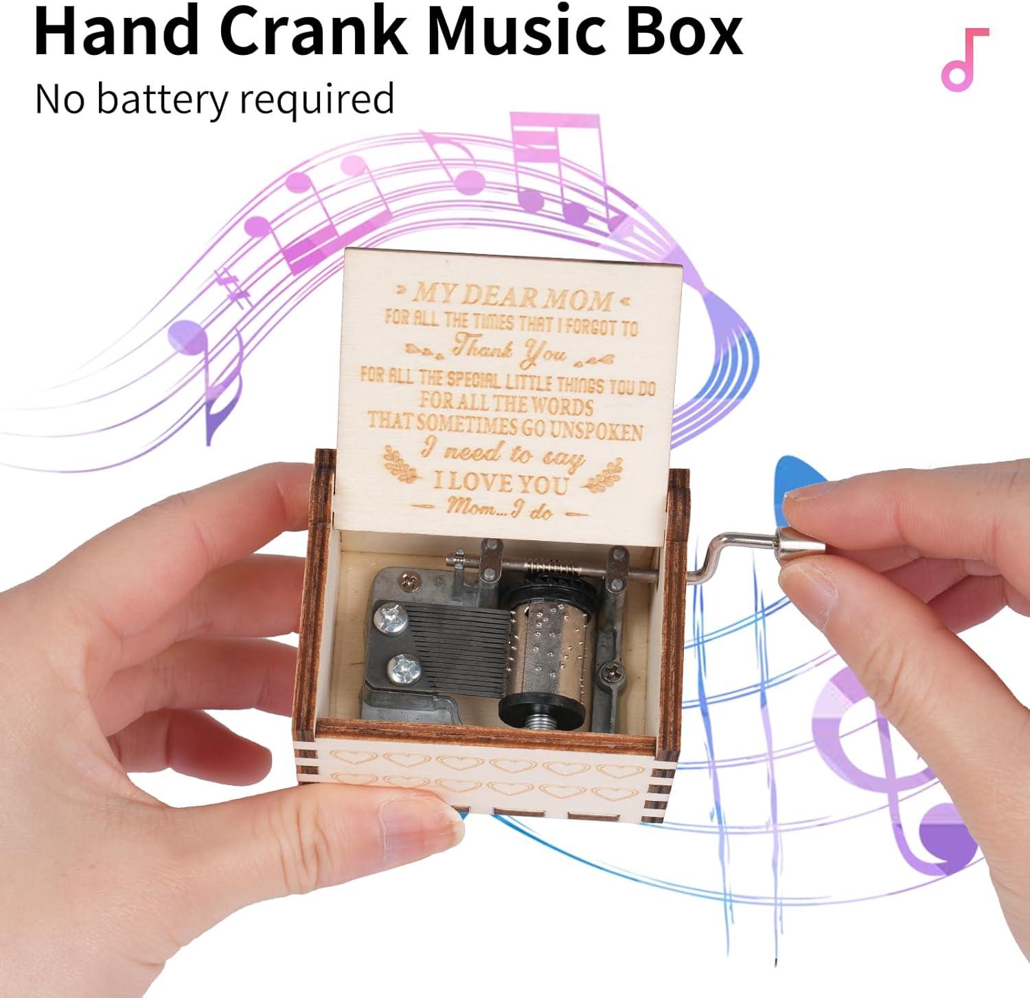 Handcrafted Wooden Hand-Crank Music Box the Perfect Mother's Day Gift for Mom